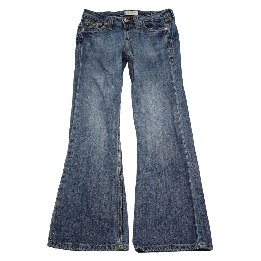 Houston Pants Womens 9 Blue Bootcut Low Rise Studded Denim Cotton Button Jeans